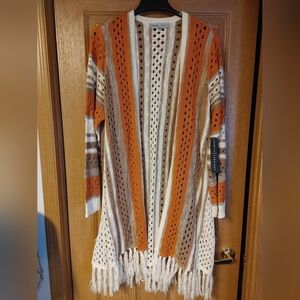 Absolutely Famous Women's Knit Cardigan- Cream, Brown, and Orange